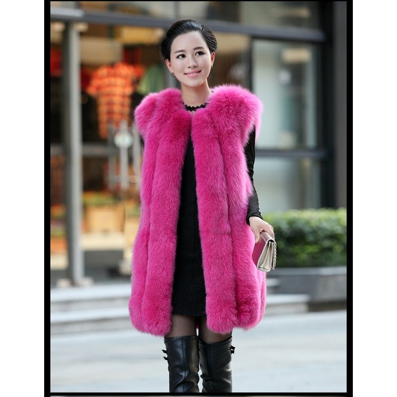 欧式时尚冬新款整皮狐狸毛桃心领皮草竖条马甲保暖背心