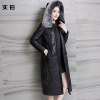 2017冬真皮羽绒服女长款海宁绵羊皮皮衣狐狸毛领连帽皮草女外套