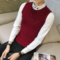秋冬季潮流男装圆领毛线背心男士韩版修身针织衫无袖毛衣