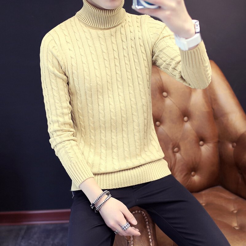 2017秋季新款男式高领毛衣韩版青年长袖针织衫学生纯色羊毛衫男潮