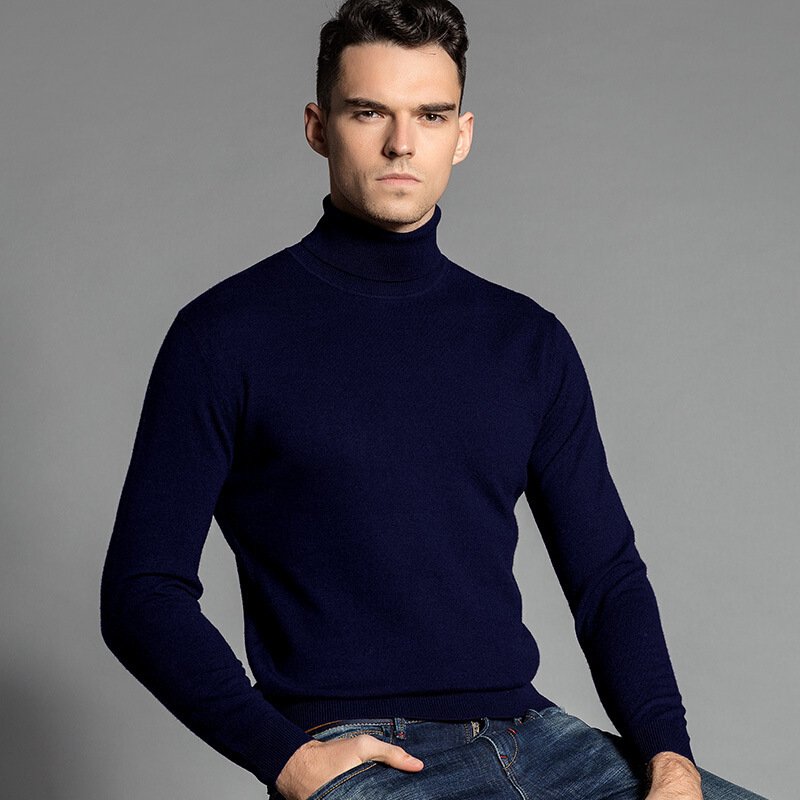 秋冬季高领毛衣男士韩版全羊毛衫青年套头通勤薄款纯色针织衫底衫