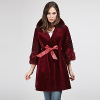 2017秋季新款欧美时尚长款羊剪绒皮草狐狸毛领外套羊毛大衣女