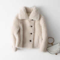 2017冬新款女羊剪绒大衣廓形羊毛皮毛皮草一体冰岛毛瑞丽短款外套白色