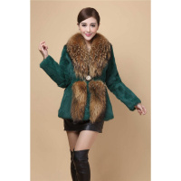 海宁皮草真毛领女士长袖中长款豪华整皮兔毛长袖生产
