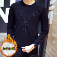 男士卫衣冬季2017新款潮流长袖T恤圆领加绒加厚外套男装上衣黑色