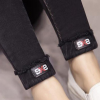 2017冬季女装新款韩版加绒加厚仿牛仔裤打底裤高腰女裤保暖裤子潮黑色