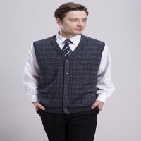 中老年爸装坎肩针织无袖羊毛衫马甲毛衣开衫提花格子羊绒衫男装