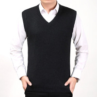 秋季新款男士V领宽松毛线背心纯色针织衫男无袖羊毛马甲男款