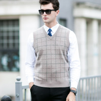 毛衣男纯羊毛加厚V领背心中年无袖羊毛衫【单品促销特价】