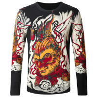 中国风青年薄款针织衫潮品男士美猴王印花羊毛衫精品男士毛线衣黑色