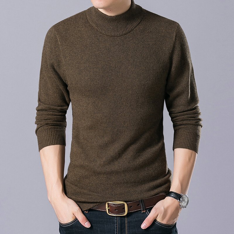 2017冬季新款高领加厚保暖纯羊毛衫宽松纯色男式毛衣休闲男装