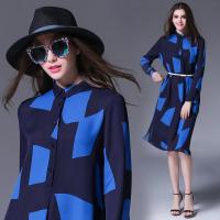 2017季新款欧美时尚格纹女装长袖宽松显瘦长款连衣裙图片色