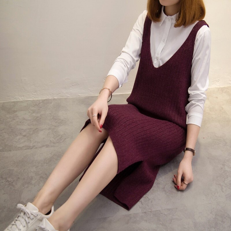 2017装新款针织衫毛衣连衣裙女百搭显瘦时尚套头女装咖啡色均码