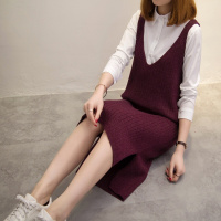 2017装新款针织衫毛衣连衣裙女百搭显瘦时尚套头女装咖啡色均码