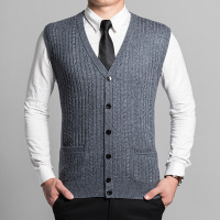 秋冬装中年男士V领无袖针织衫背心中老年男装爸爸装