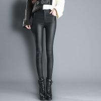 秋冬黑色高腰显瘦PU加绒亚光皮裤紧身仿皮外穿打底裤女黑色加绒