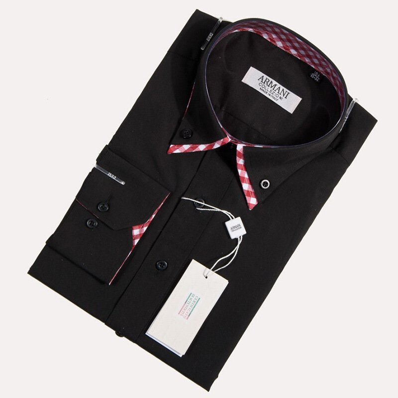 年男士时尚双领多用吸汗纯棉衬衫黑色商务合体型衬衣黑色