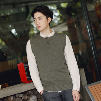 秋季男士针织毛背心潮青年纽扣男无袖毛衣圆领韩版坎肩毛线