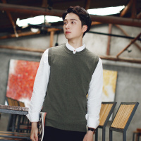 秋冬男士圆领毛背心无袖毛衣背心纯色毛线潮男针织衫马夹坎潮