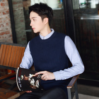 秋季男士针织毛背心潮男无袖毛衣圆领韩版坎肩大码毛线学生