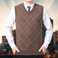 冬季新款纯山羊绒衫男加厚V领背心无袖毛衣中老年羊毛衫大码