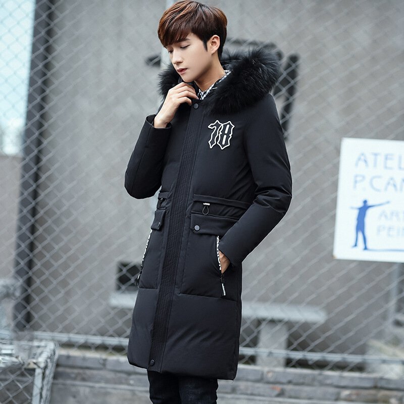 新款羽绒服潮男中长款修身连帽青年男士冬装加厚休闲外套