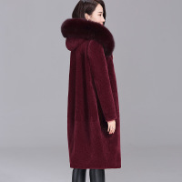 斗篷羊剪绒大衣女中长款连帽海宁皮草羊羔毛皮毛一体外套
