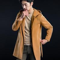 双面羊毛呢大衣手工外套中长款双面呢连帽大衣男装