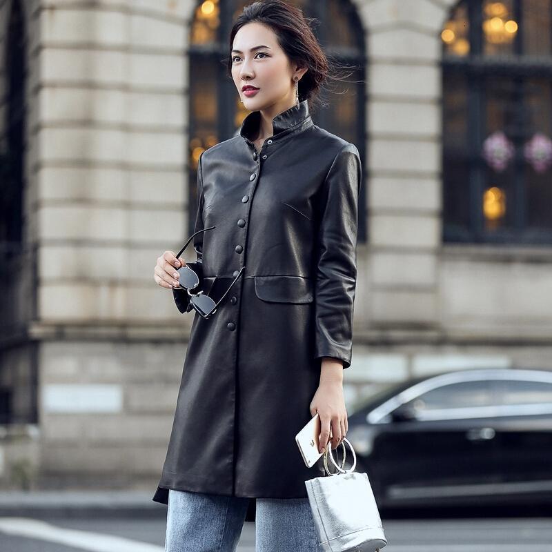 旗下真皮皮衣女中长款海宁绵羊皮女式修身外套黑色