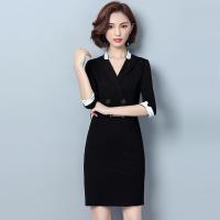 旗下职业连衣裙2018季女装V领OL七分袖工作服楼部正装通勤包臀裙黑色