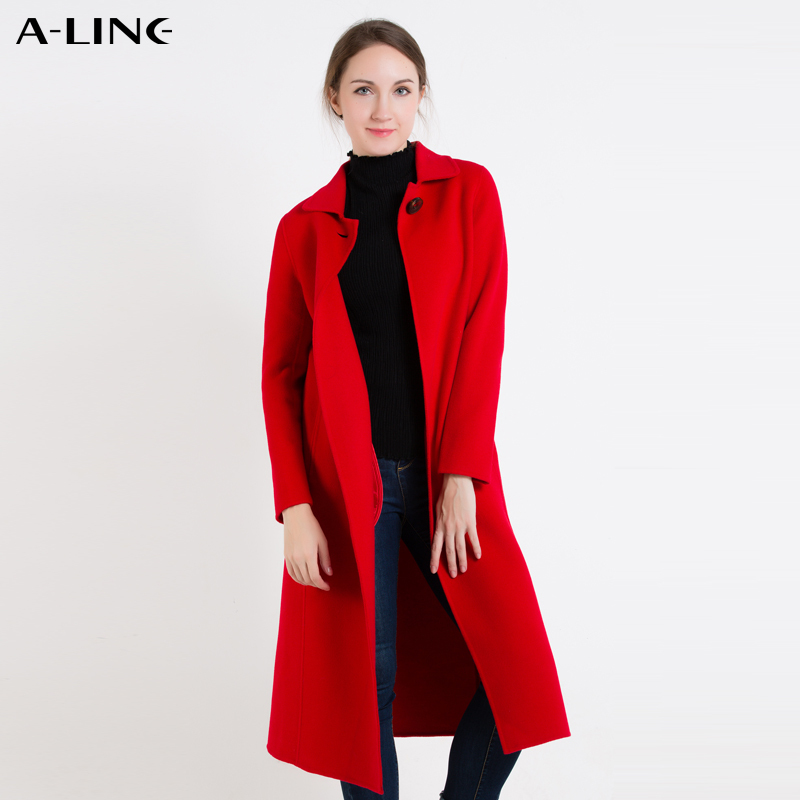 Aline/阿莱2017冬季新款双面呢大衣 通勤风气质保暖舒适羊毛大衣