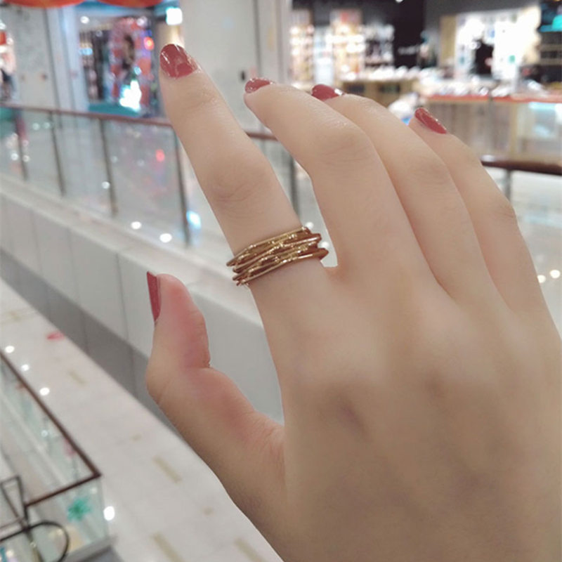 日韩版潮人时尚个性创意戒指女 韩国简约玫瑰金食指指环彩金饰品