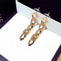 新款时尚韩国耳环夸张长款潮流镶钻几何型气质耳钉复古名媛耳坠女