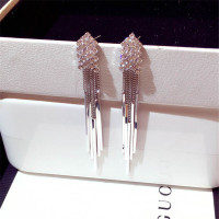 新款时尚韩版长款耳环欧美精致潮流镶钻名媛复古金属流苏耳钉女