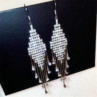 新款时尚韩国耳环夸张长款超闪锆石名媛复古流苏气质耳钉耳坠女
