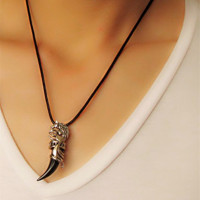 个性至尊狼牙黑色钛钢男生男士项链 韩版复古时尚吊坠男首饰品