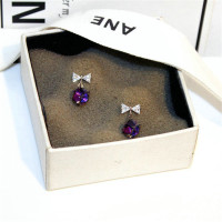 新款S925纯银针韩国耳环超美锆石水晶蝴蝶结气质耳钉耳坠女