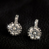 韩国《当男人恋爱时》申世京同款圆形锆石水钻闪耳钉 耳环