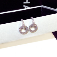 新款韩国S925银双环耳环女镶钻圆圈韩版气质时尚个性百搭网红潮人耳钉耳坠配饰品