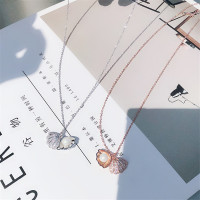 新款韩版时尚高档扇贝壳珍珠微镶钻锁骨链项链简约气质保色女礼物颈链生日礼物个性