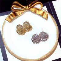 新款时尚韩国925纯银针耳环精致镶水钻大小圆圈气质耳坠女嘻哈冷淡风圆环圆圈圈耳环耳坠女配饰