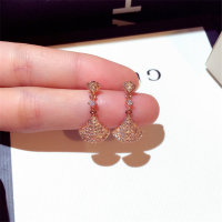 韩国时尚气质S925纯银针耳环女清新百搭简约学生森系镶水钻小裙摆耳环水滴耳坠流苏耳饰配饰品