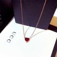 新款时尚镶水钻心形气质锁骨链短款韩国简约红色宝石爱心形项链颈链女短链颈带学生百搭脖子饰品