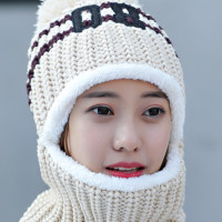 帽子女冬天韩版毛线帽加绒加厚针织帽甜美可爱冬季护耳围脖一体帽