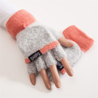 韩版可爱手套女士冬天加厚保暖针织毛线手套学生写字半指翻盖手套