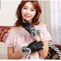 新款皮手套女士冬季触控屏学生加绒加厚兔毛可爱韩版保暖骑车手套