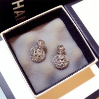 时尚韩版925纯银耳环欧美流行超美气质前后大小球镂空镶水钻两用银色耳环女耳饰耳圈耳饰配饰品