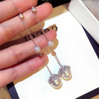 新款韩国时尚气质百搭长款925纯银针珍珠耳环女红色复古简约潮人苏夸张耳线显脸瘦个性耳坠耳饰