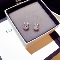 新款韩国时尚气质个性可爱学生s925纯银针兔子耳环女满钻韩版镶简约百搭小清新动物耳饰品耳坠