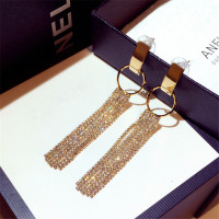 新款韩版大气气质金色流苏耳环女时尚长款925银针耳钉韩国圆圈耳坠个性夸张网红耳饰女生日礼物